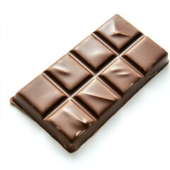 Chocolate bar with smooth surface on white background, top view.