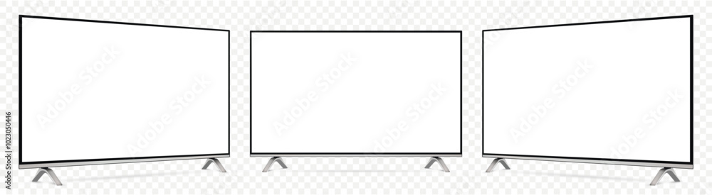Poster realistic tv screen mock up. television display on three sides with blank screen isolated on transpa