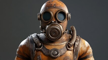 A man in a vintage diving suit. This image can be used for post-apocalyptic or steampunk concepts.