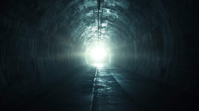 Fototapeta A tunnel with a bright light at the end.