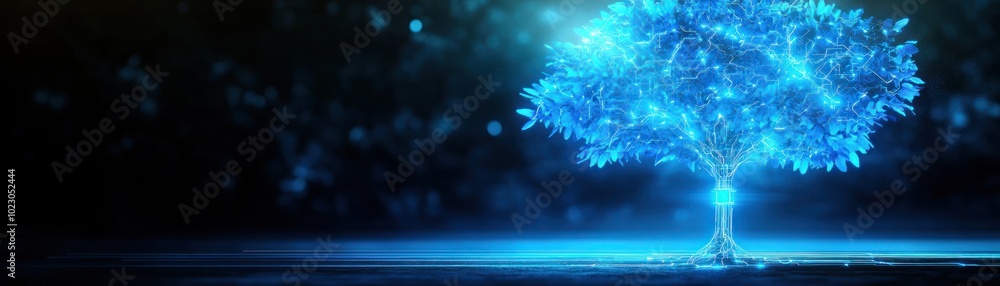 Aufkleber Illuminated Digital Tree Representing Technology and Nature Integration