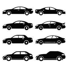 Zip car set black silhouette vector illustration zip car collection