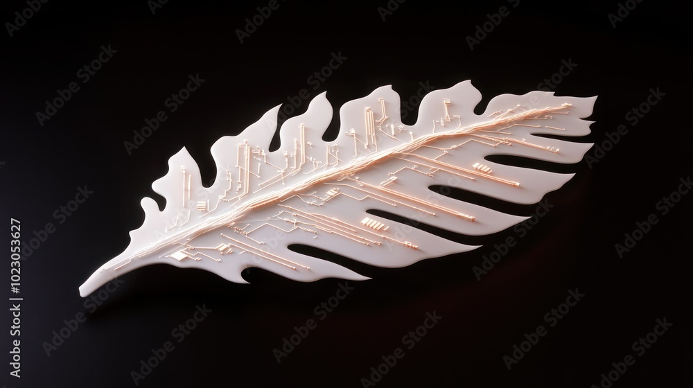 Poster futuristic leaf design integrating nature and technology