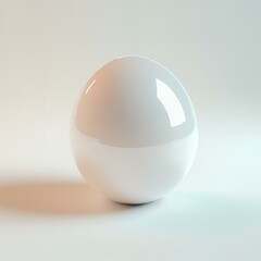 Fototapeta premium Speckled white egg on light background, minimalistic design.