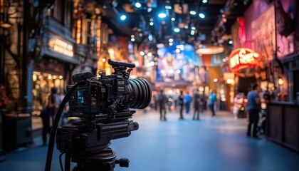 Explore the Hollywood Studio Tour behind the scenes with a camera capturing the lively atmosphere