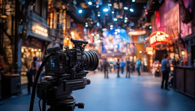 Explore the Hollywood Studio Tour behind the scenes with a camera capturing the lively atmosphere