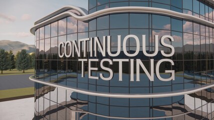 Obraz premium Modern Office Building with Continuous Testing Signage