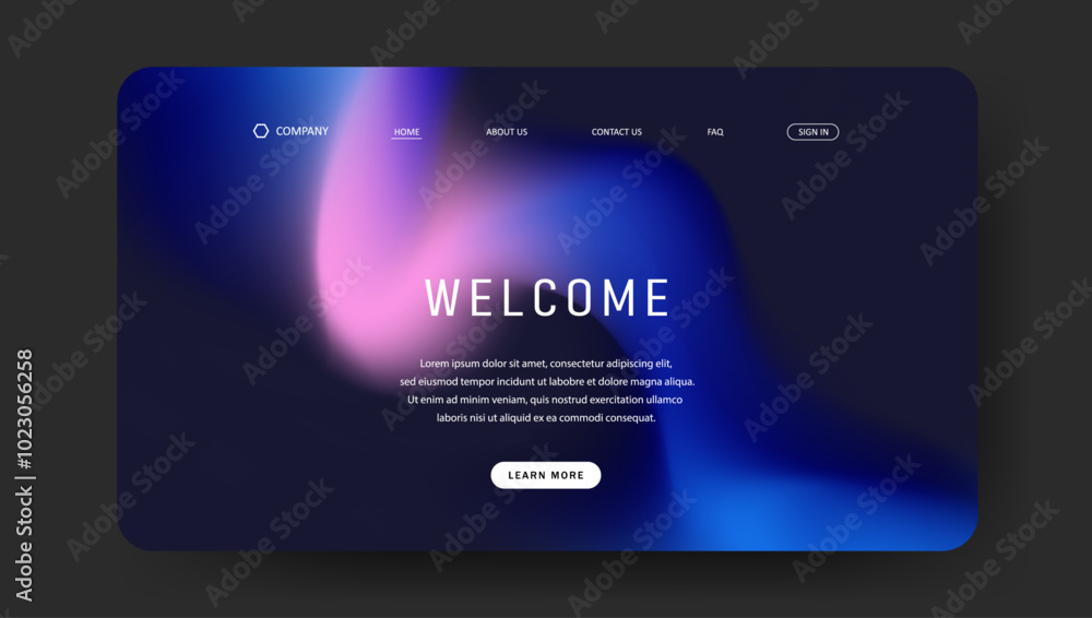 Poster abstract wave futuristic design of landing page. retro gradient mesh website design