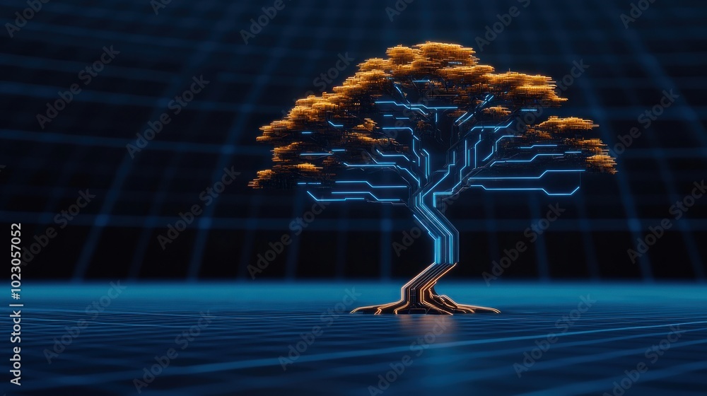 Aufkleber a digital tree symbolizing the intersection of nature and technology