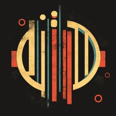A retro-style, abstract design with geometric shapes, lines, and a circle. The image represents vintage art, graphic design, and concepts of creativity.