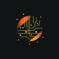A vibrant graphic featuring an orange gradient disk with glowing lines and points. The image represents the flow of energy, ideas, and connectivity in a dynamic, conceptual form.