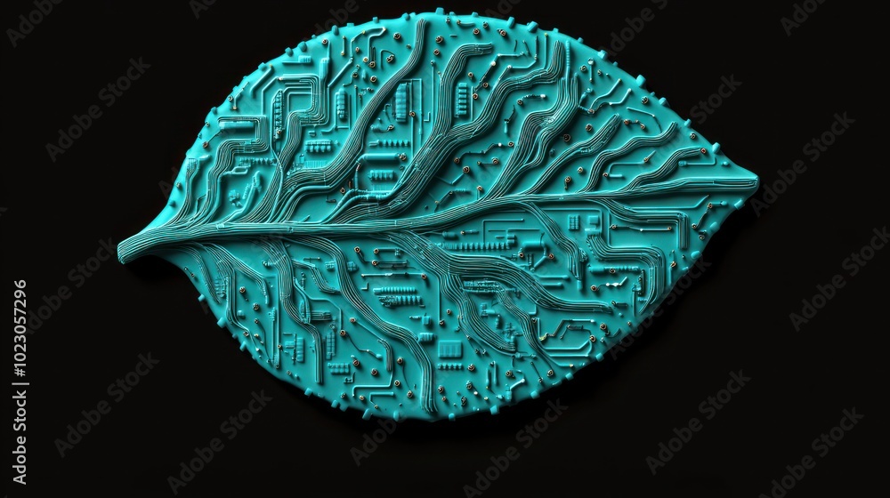 Aufkleber a leaf shaped circuit board representing nature and technology integration