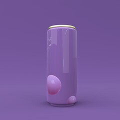 Aluminum can. Mockup on purple background. 3d illustration.