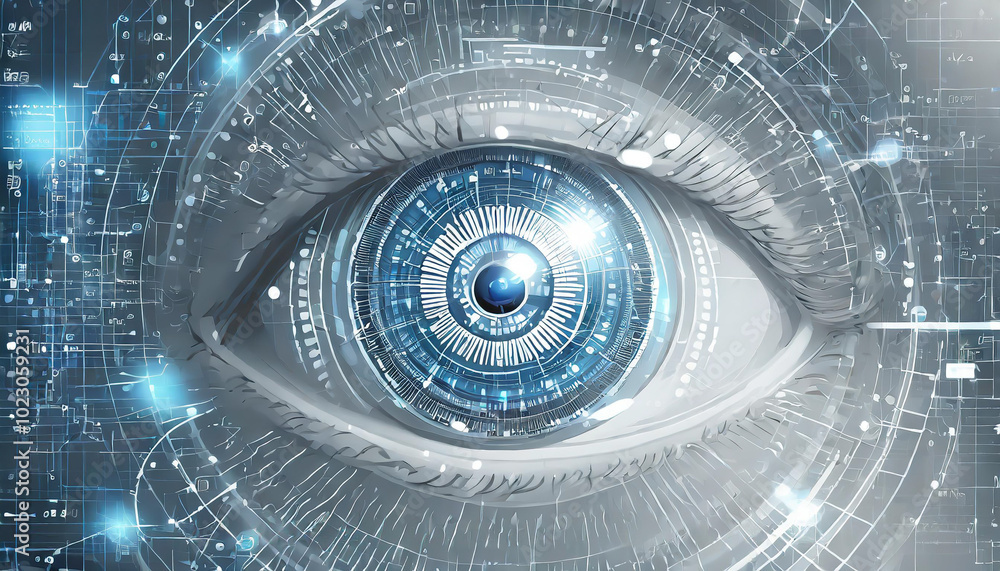 Aufkleber exploring the fusion of technology and human vision through a digital eye showcasing intricate patte