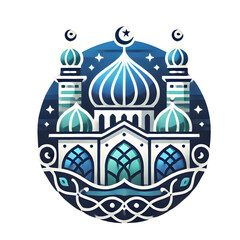 Fototapeta premium Ornate mosque illustration with crescent moon 