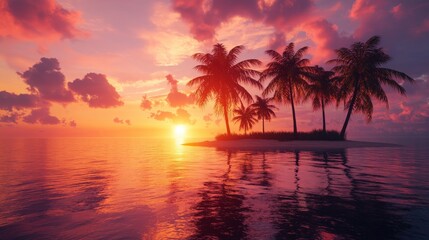 Tropical Sunset Over a Serene Island Paradise