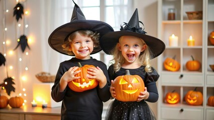 Happy children celebrate Halloween