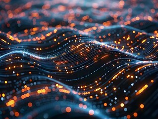 Abstract Digital Waves Representing the Flowing Current of Information and Data