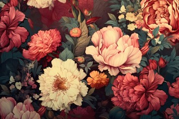Illustration of beautiful fantasy vintage wallpaper botanical flower bunch flowers illustration floral.