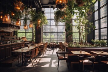 Fototapeta premium Interior of a modern empty cafe in New York during spring