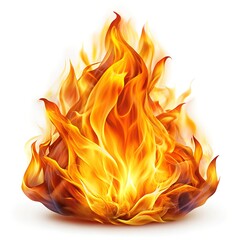 Bright and dynamic fire flames and white background cut out