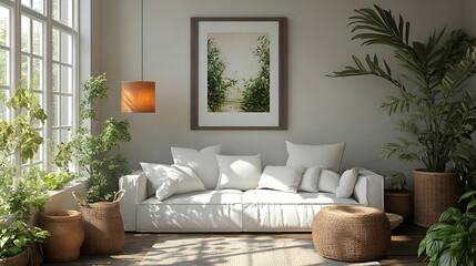Cozy living room with plants and natural light.