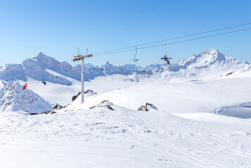 Ski lift in Ski Resort high in the mountains