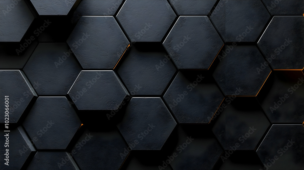 Poster black hexagonal tiles arranged in a modern geometric pattern.