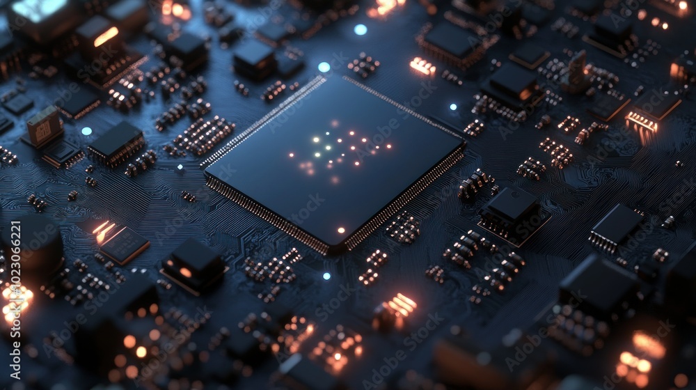 Poster close-up of a glowing central processing unit on a circuit board