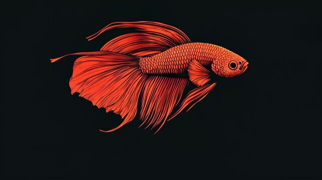 A red betta fish with long, flowing fins swims through the water