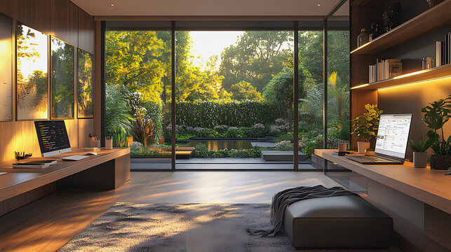 Remote Work Setup in a Bright Cozy Home Office with Natural Light