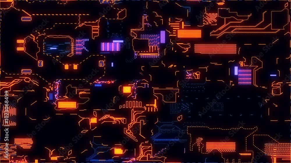Poster printed circuit board. visualization of advanced technology concept: pcb processor microchip, digiti