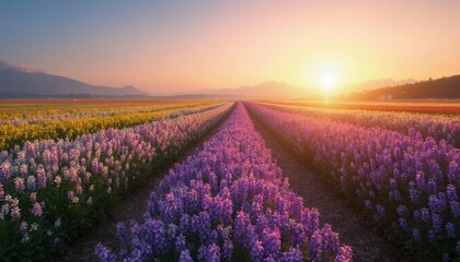 Shibazakura Hill Flower Field With Mountains