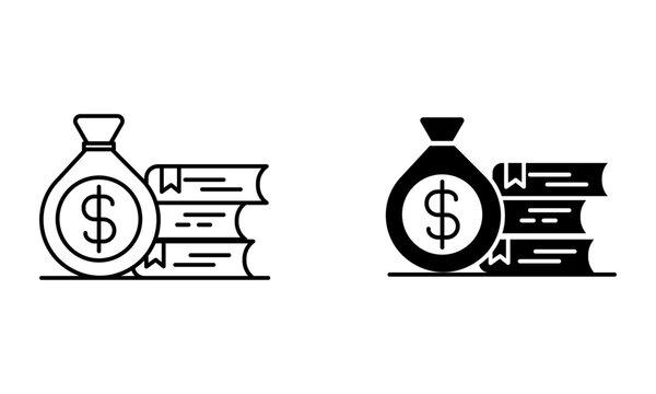 stack of books with money bag icon vector
