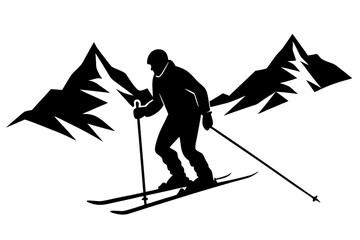 Austrian Skiing Silhouette of a Skier on the Slope Traditional Clipart