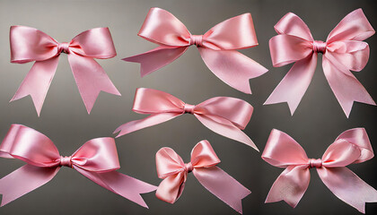 Collection of pink satin bows displayed against a neutral background for crafts and decorations