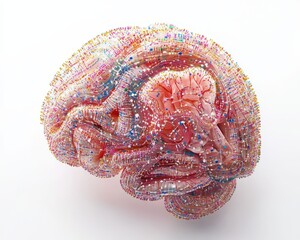 Brain anatomy fused with internet data streams, 3D illustration