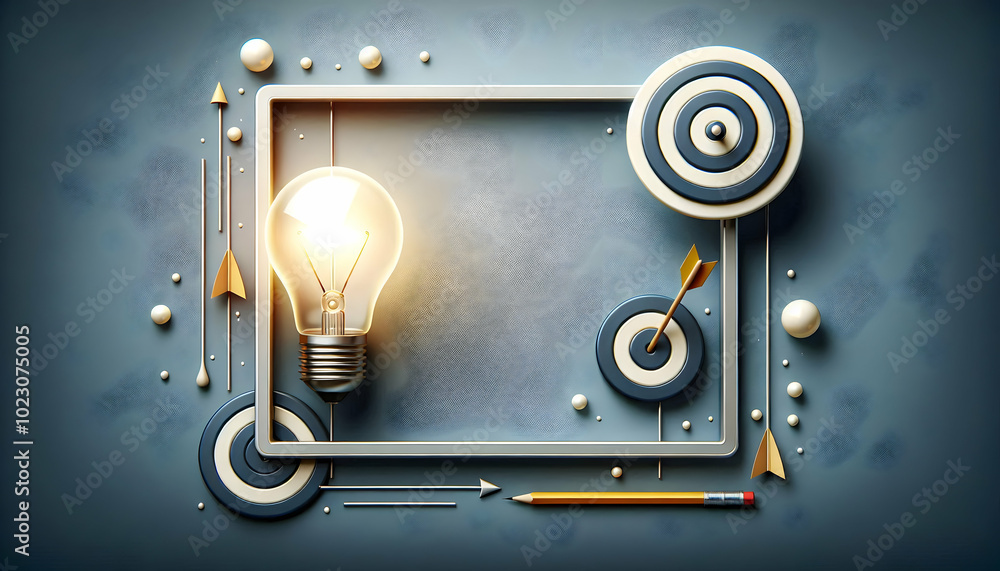 Poster border frame with light bulb and target symbolizing vision - spacious copy space for strategic leade