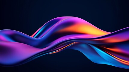 3D render of colorful abstract wavy shapes on a dark background, featuring a blue, purple, and orange gradient.