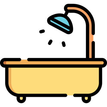 recommend clip art: Illustration of a shower head pouring water into a bathtub.