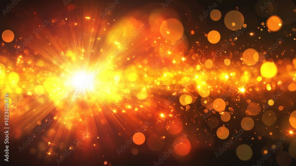 Poster bright and vibrant lens flare with glowing light, creating stunning visual effect. warm golden tones