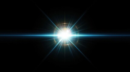 Fototapeta premium Bright glowing light with lens flare effects radiating from center, creating stunning visual impact against dark background. This evokes sense of wonder and brilliance