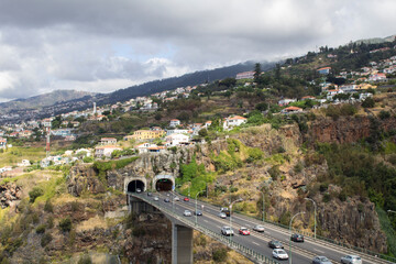 View of the bridge and city on a summer day. Top view. Funchal. Madeira. Portugal.