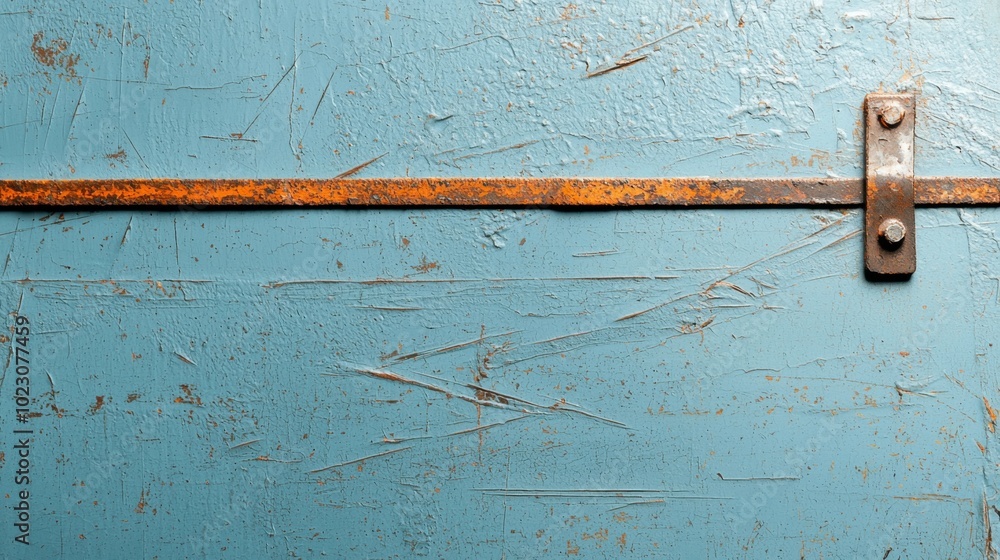 Poster weathered blue metal surface with scratches and rust, showcasing industrial charm and texture. rough