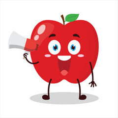 cute happy expression of red apple cartoon carry megaphone cartoon character
