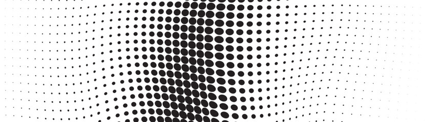 Abstract halftone wave dotted background. Futuristic twisted grunge pattern, dot, circles. Vector modern optical pop art texture for posters, business cards, cover, labels mock-up, stickers layout