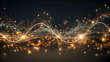 Dynamic Flat Glowing Abstract Wave Transitioning into a Marketing Graph with Vibrant Data Points | Simple Vector Illustration for Business Insights