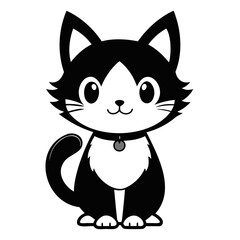 Cute cat black silhouette Vector illustration, cartoon style, suitable for Halloween design, Halloween Silhouette Black cat