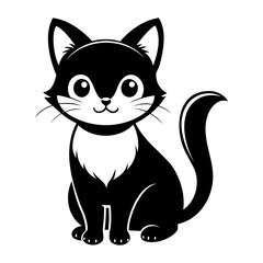 Cute cat black silhouette Vector illustration, cartoon style, suitable for Halloween design, Halloween Silhouette Black cat