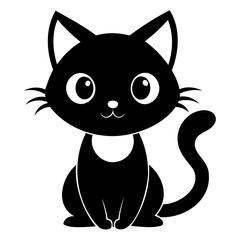 Cute cat black silhouette Vector illustration, cartoon style, suitable for Halloween design, Halloween Silhouette Black cat